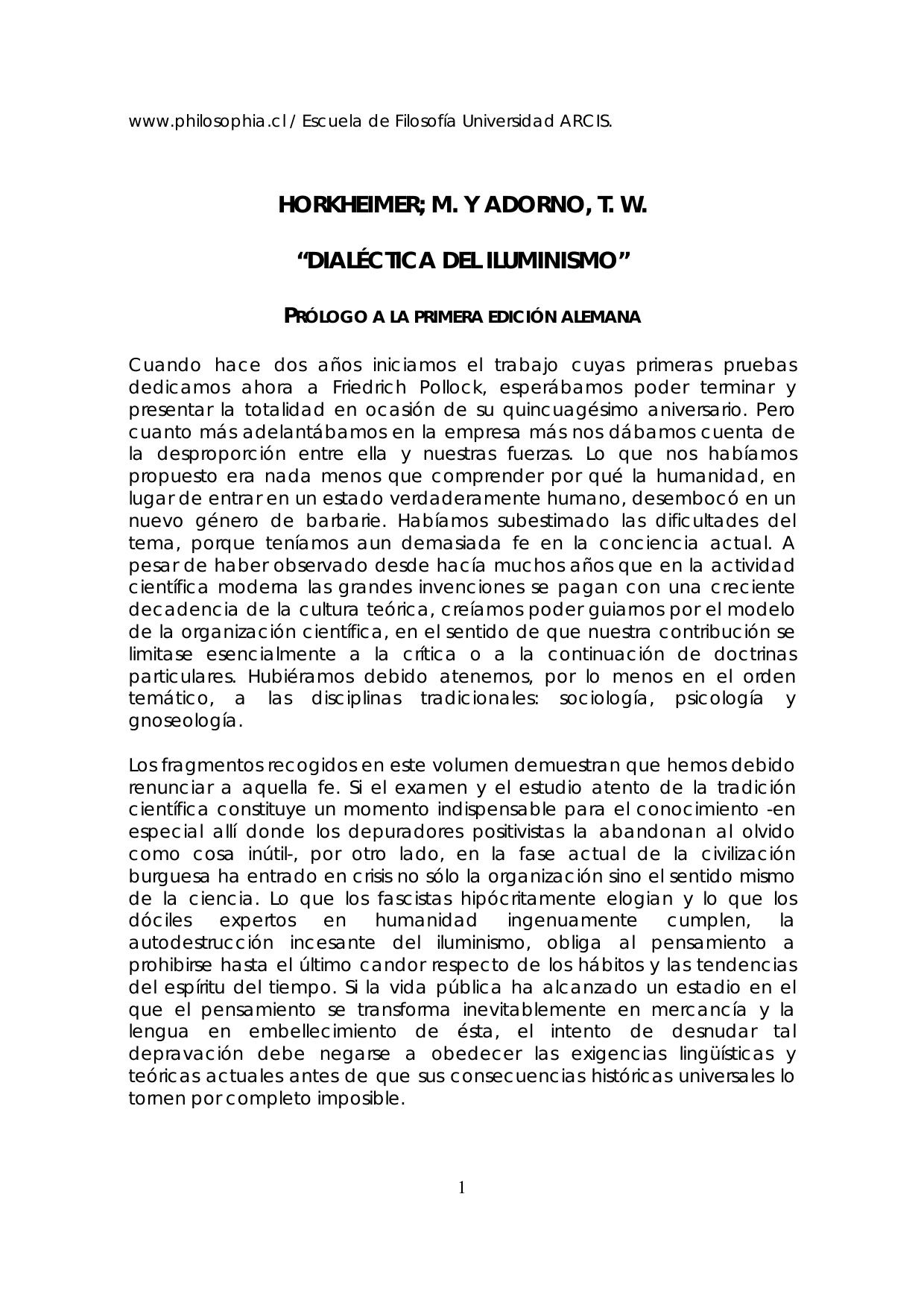 Dialectica del Iluminismo